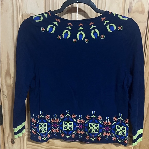 Anthropologie HWR Blue and Pink Cotton Blend Patterned Sweater - Picture 5 of 6